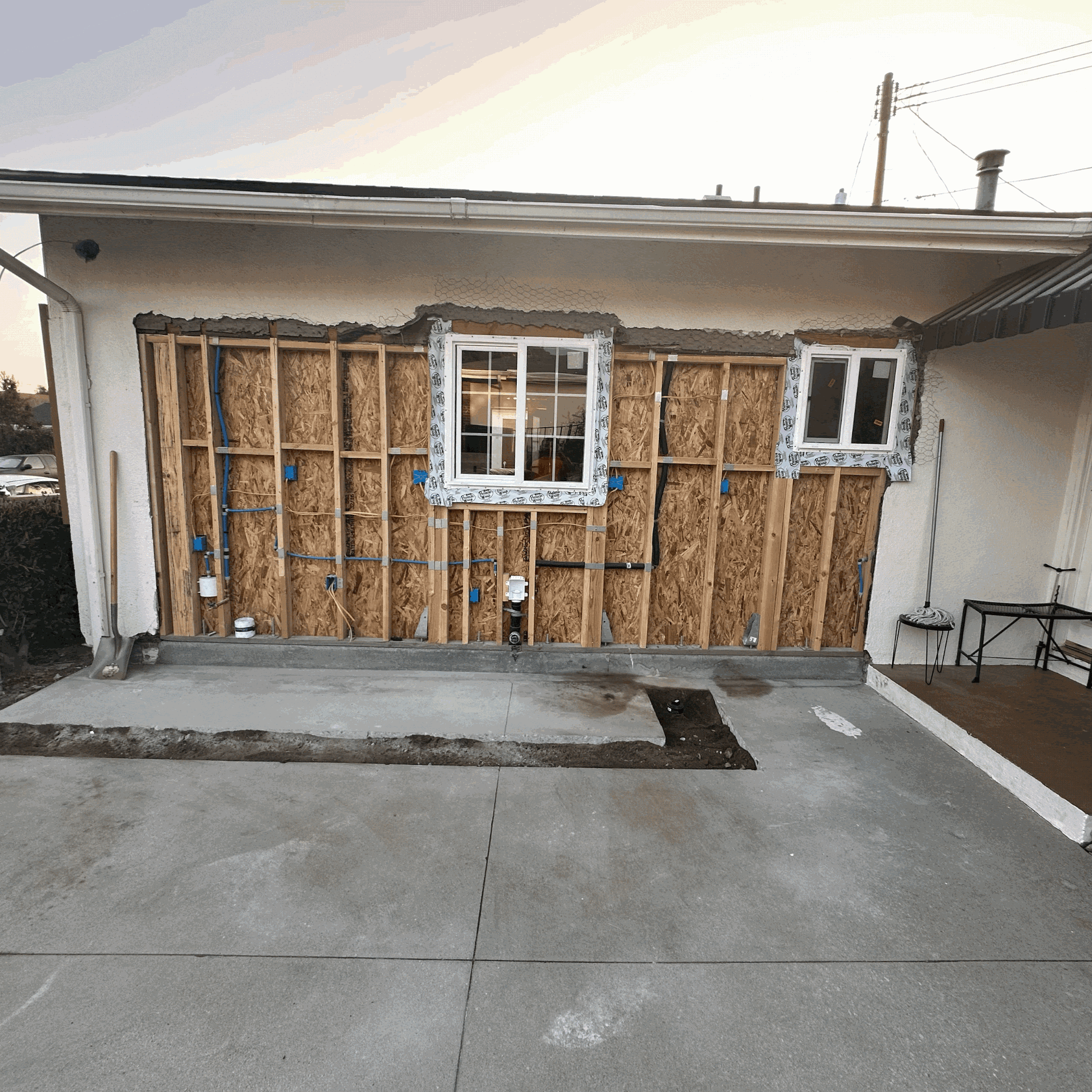 residential back wall requires stucco